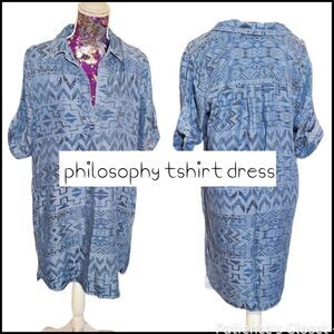 Philosophy Women's Large Aztec Print Blue Chambray T-shirt Dress